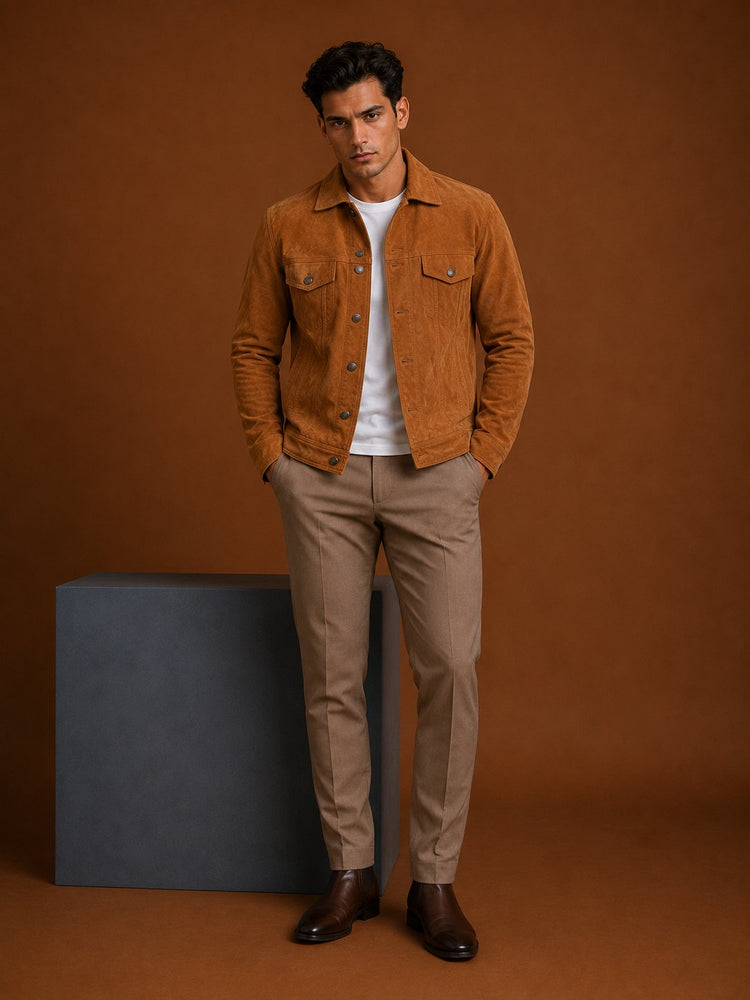 Taj Signature Avor Tan Brown Suede Leather Jacket