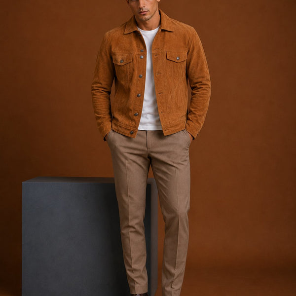 Taj Signature Avor Tan Brown Suede Leather Jacket
