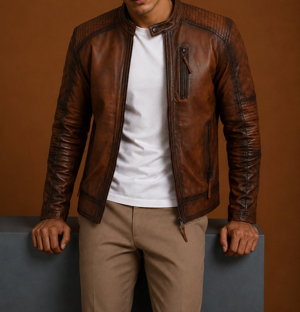 Taj Signature Bobby Numero Leather Jacket Biker