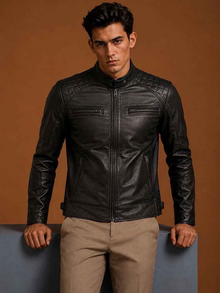 Taj Signature Bomter Biker Leather Jacket
