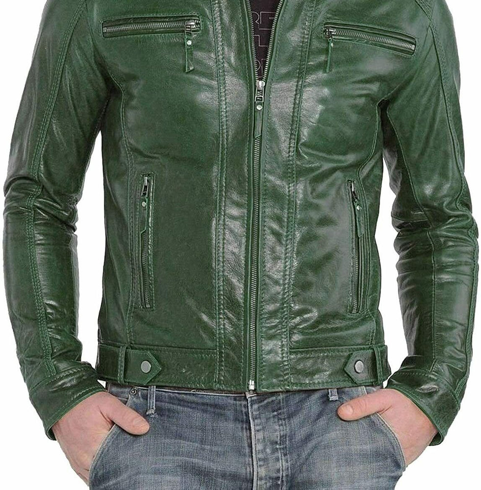 Taj Signature Bumper Green Leather Jacket