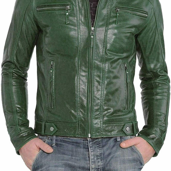 Taj Signature Bumper Green Leather Jacket
