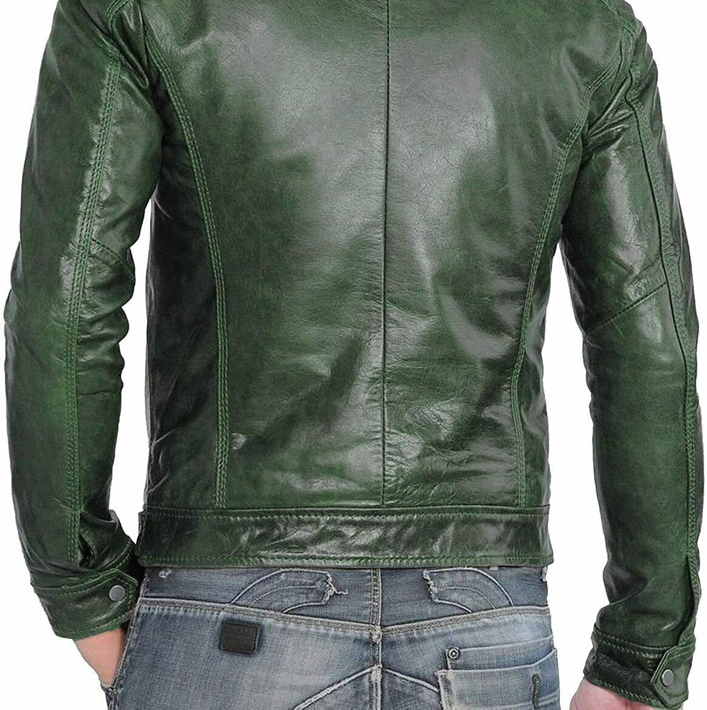 Taj Signature Bumper Green Leather Jacket