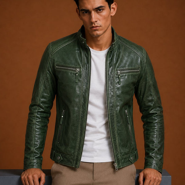 Taj Signature Bumper Green Leather Jacket