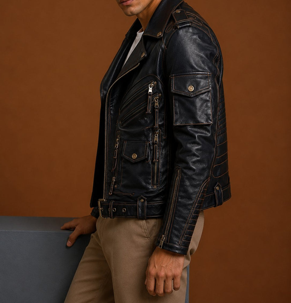 Taj Signature Cobra Biker Leather Jacket