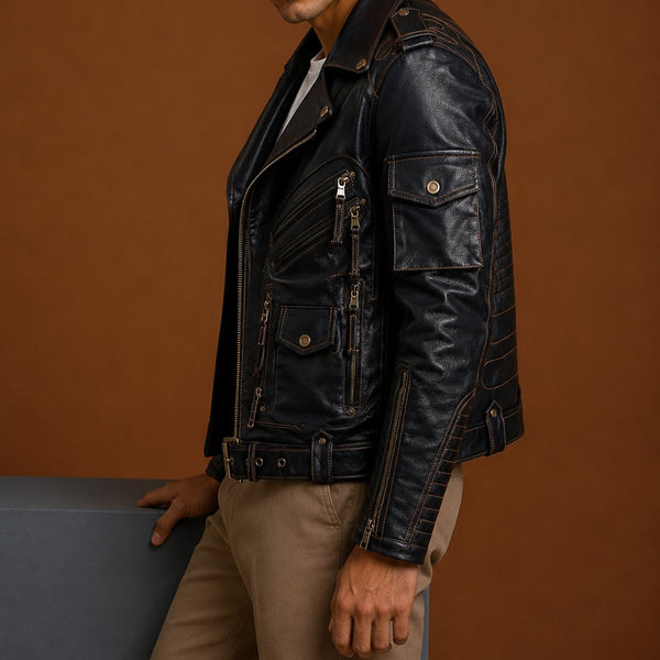 Taj Signature Cobra Biker Leather Jacket