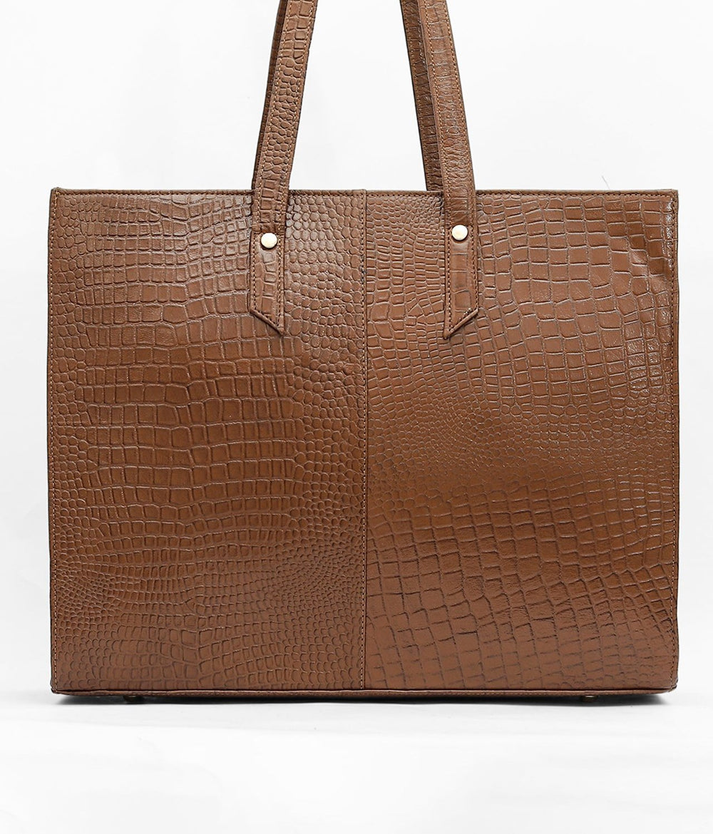 Taj Signature Croc Satchel Leather Ladies Handbag