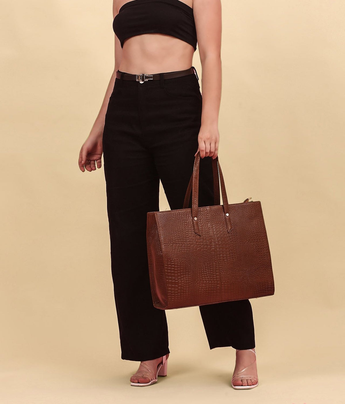 Taj Signature Croc Satchel Leather Ladies Handbag
