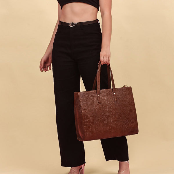 Taj Signature Croc Satchel Leather Ladies Handbag