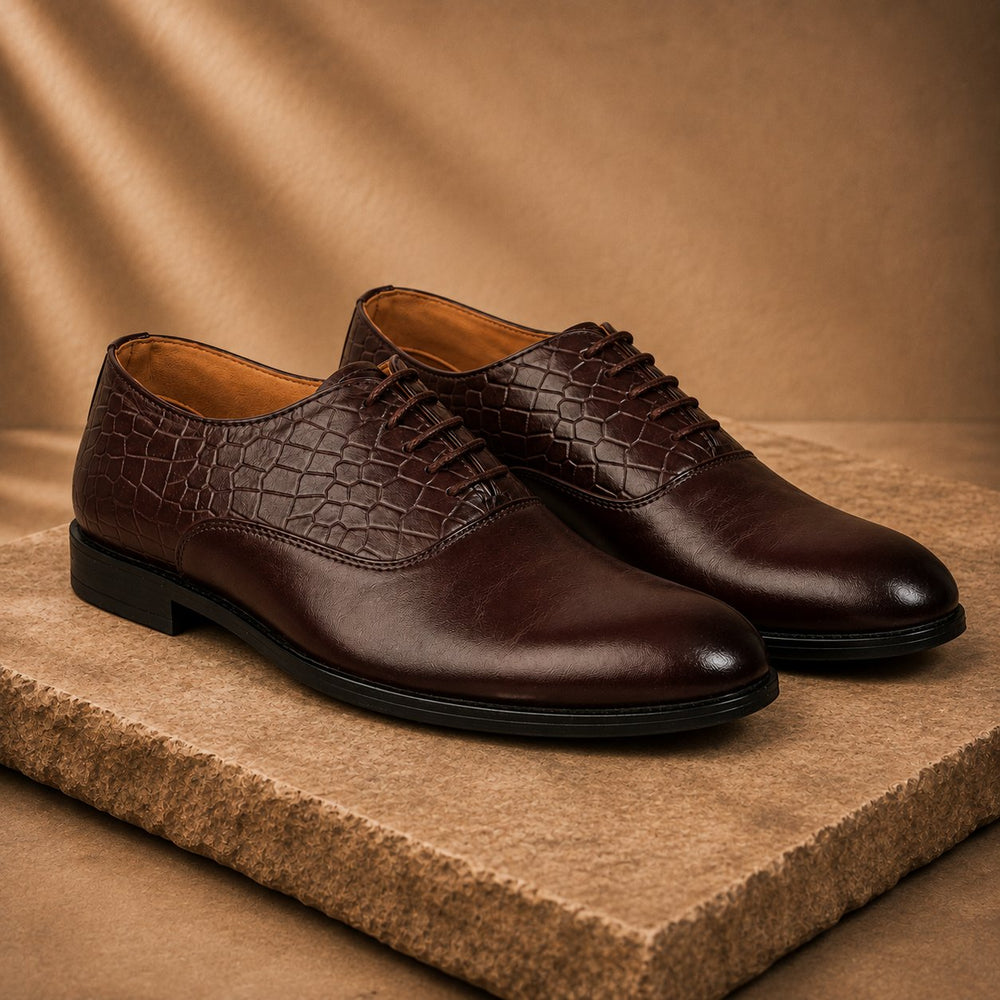 Taj Signature Croco Pattern Leather Formal Shoes