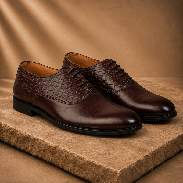 Taj Signature Croco Pattern Leather Formal Shoes