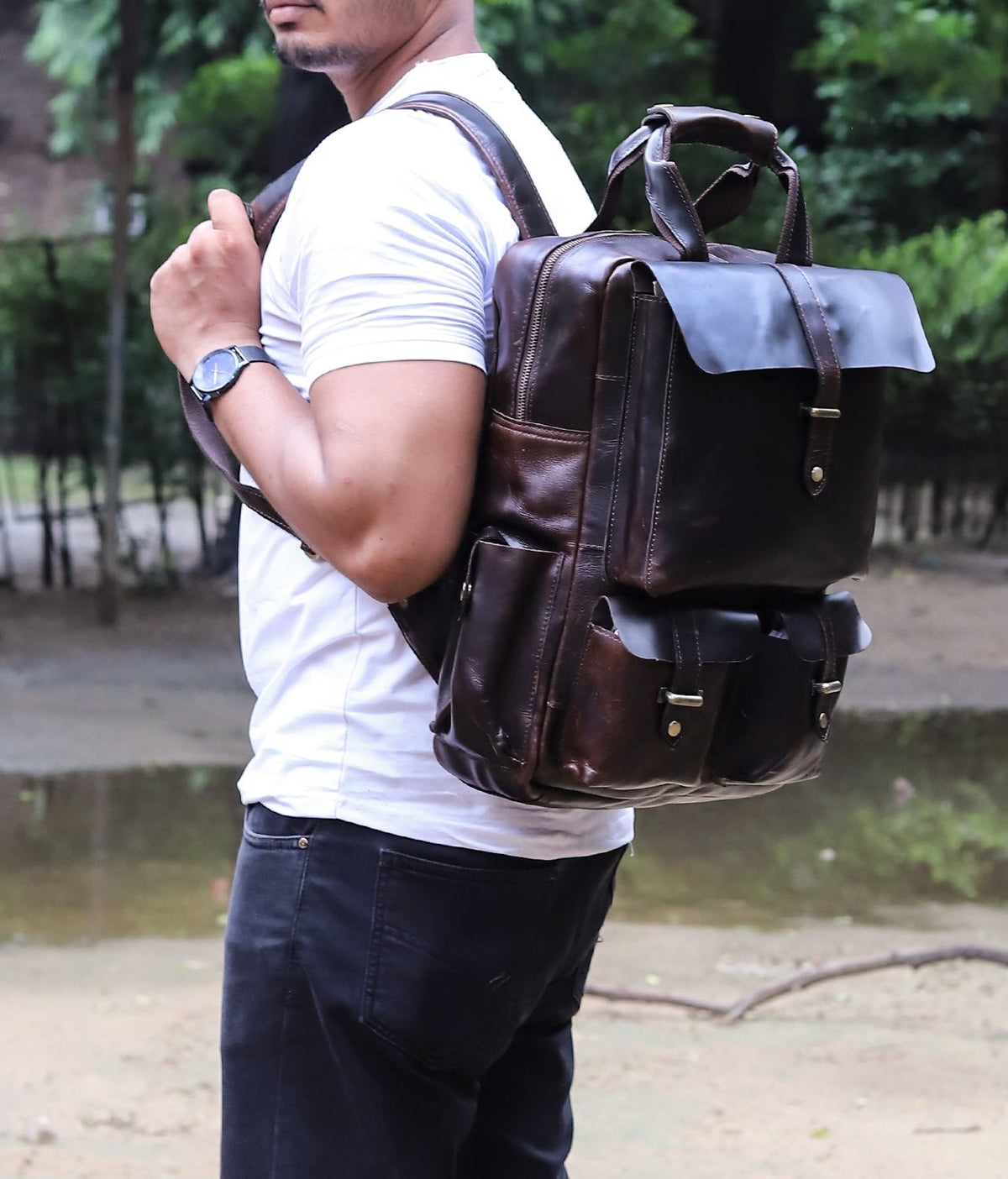 Taj Signature Crunch Leather Backpack