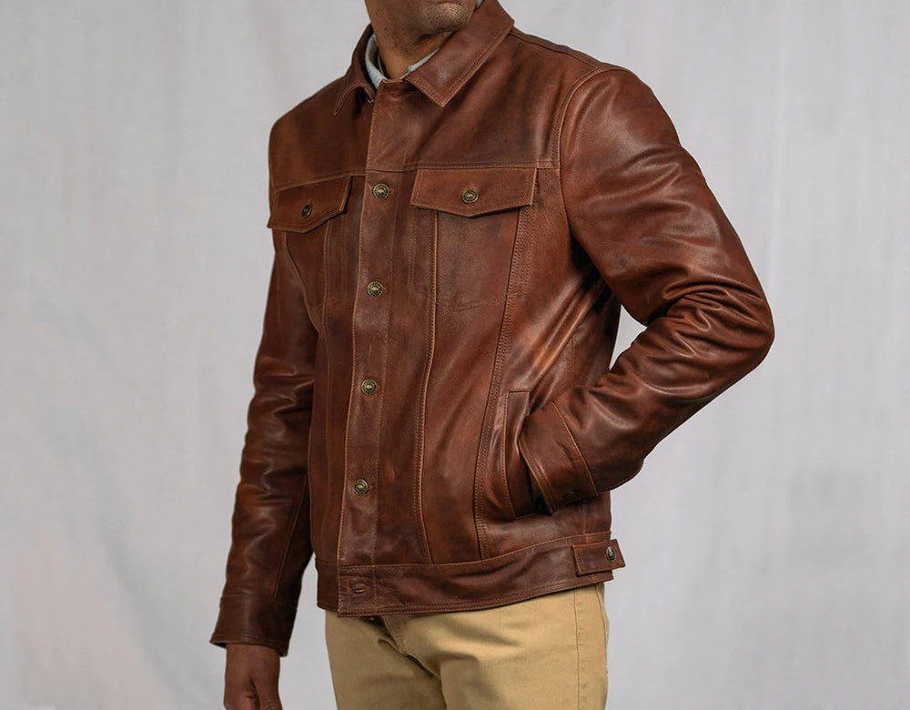 Taj Signature Denim Leather Biker Jacket Leather Jacket