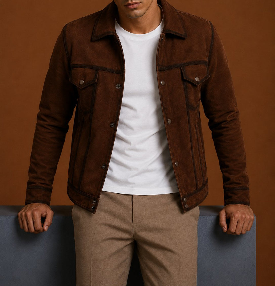 Taj Signature Denim Suede Leather Biker Jacket Leather Jacket