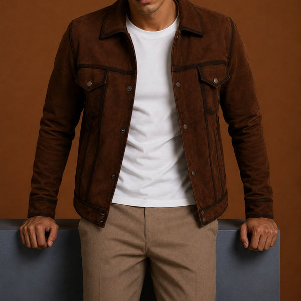 Taj Signature Denim Suede Leather Biker Jacket Leather Jacket