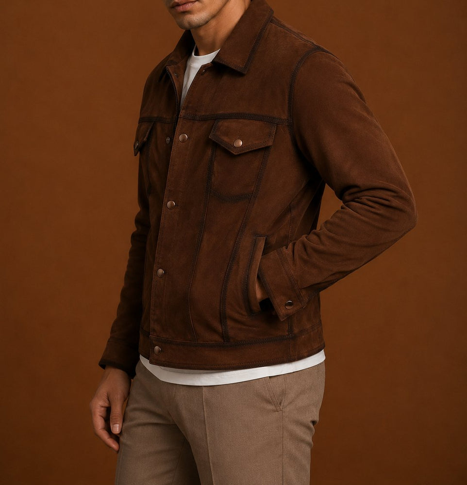Taj Signature Denim Suede Leather Biker Jacket Leather Jacket