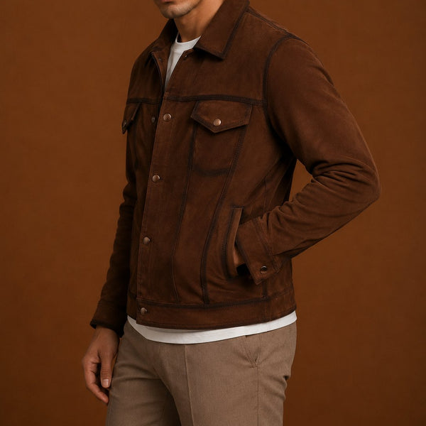 Taj Signature Denim Suede Leather Biker Jacket Leather Jacket