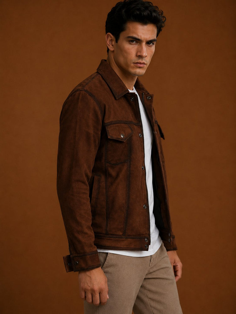 Taj Signature Denim Suede Leather Biker Jacket Leather Jacket