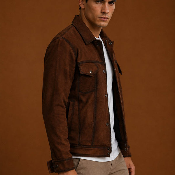 Taj Signature Denim Suede Leather Biker Jacket Leather Jacket