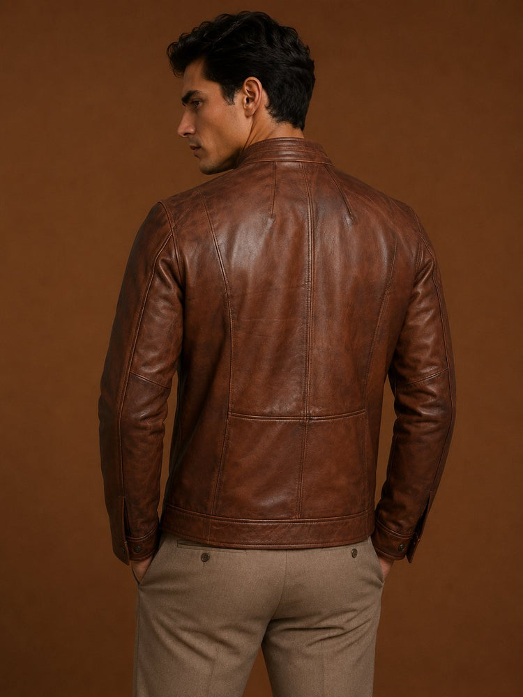 Taj Signature Edinburgh Tan Brown Leather jacket Biker