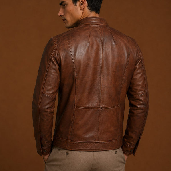 Taj Signature Edinburgh Tan Brown Leather jacket Biker