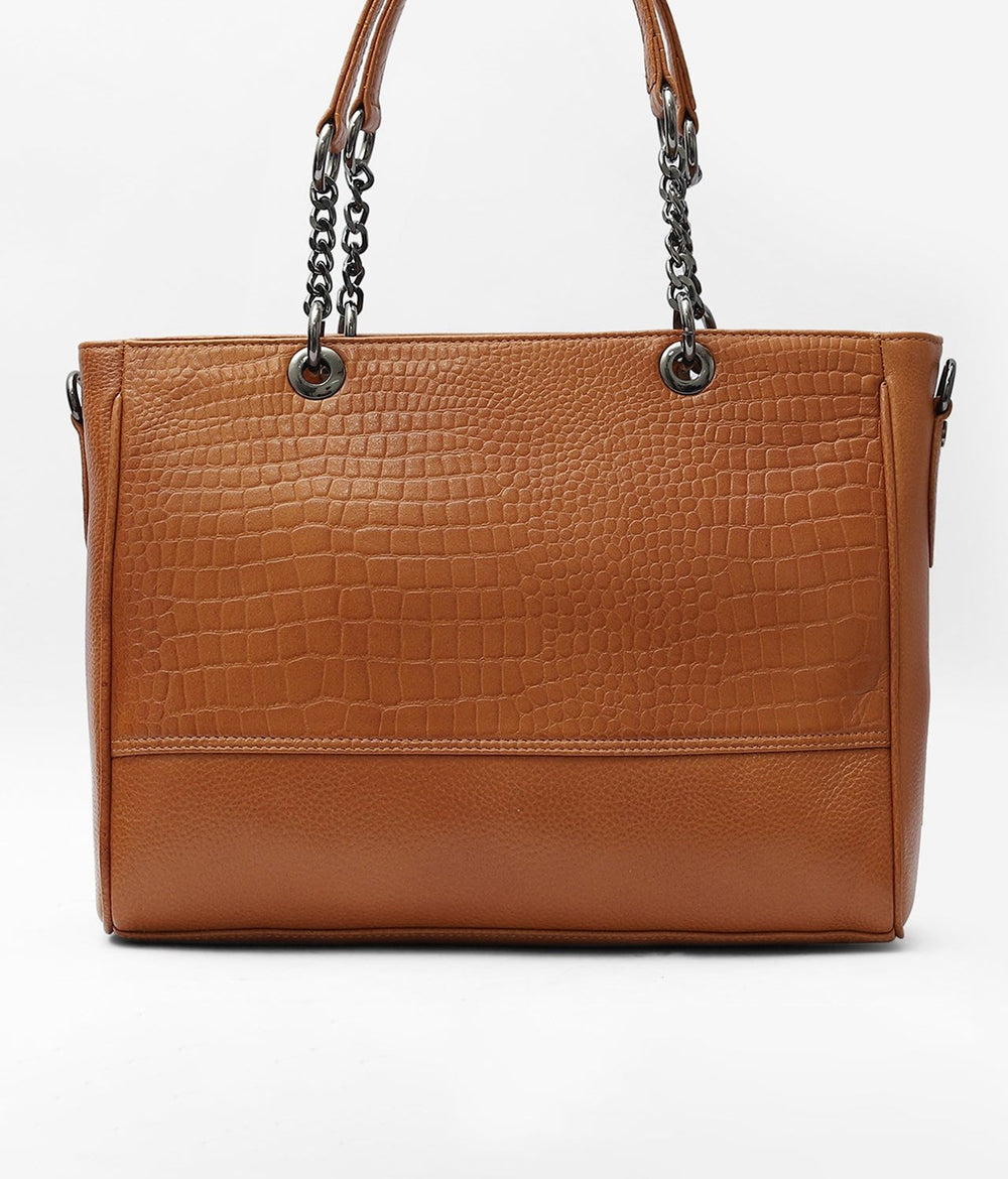 Taj Signature Elegant Leather Handbag with Chain Handles