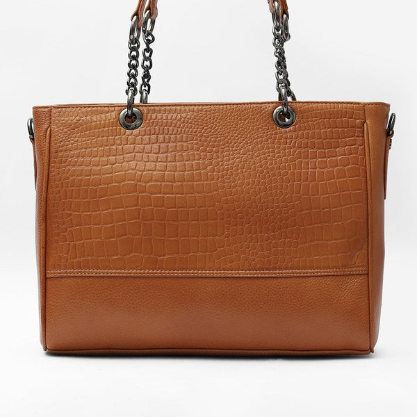 Taj Signature Elegant Leather Handbag with Chain Handles