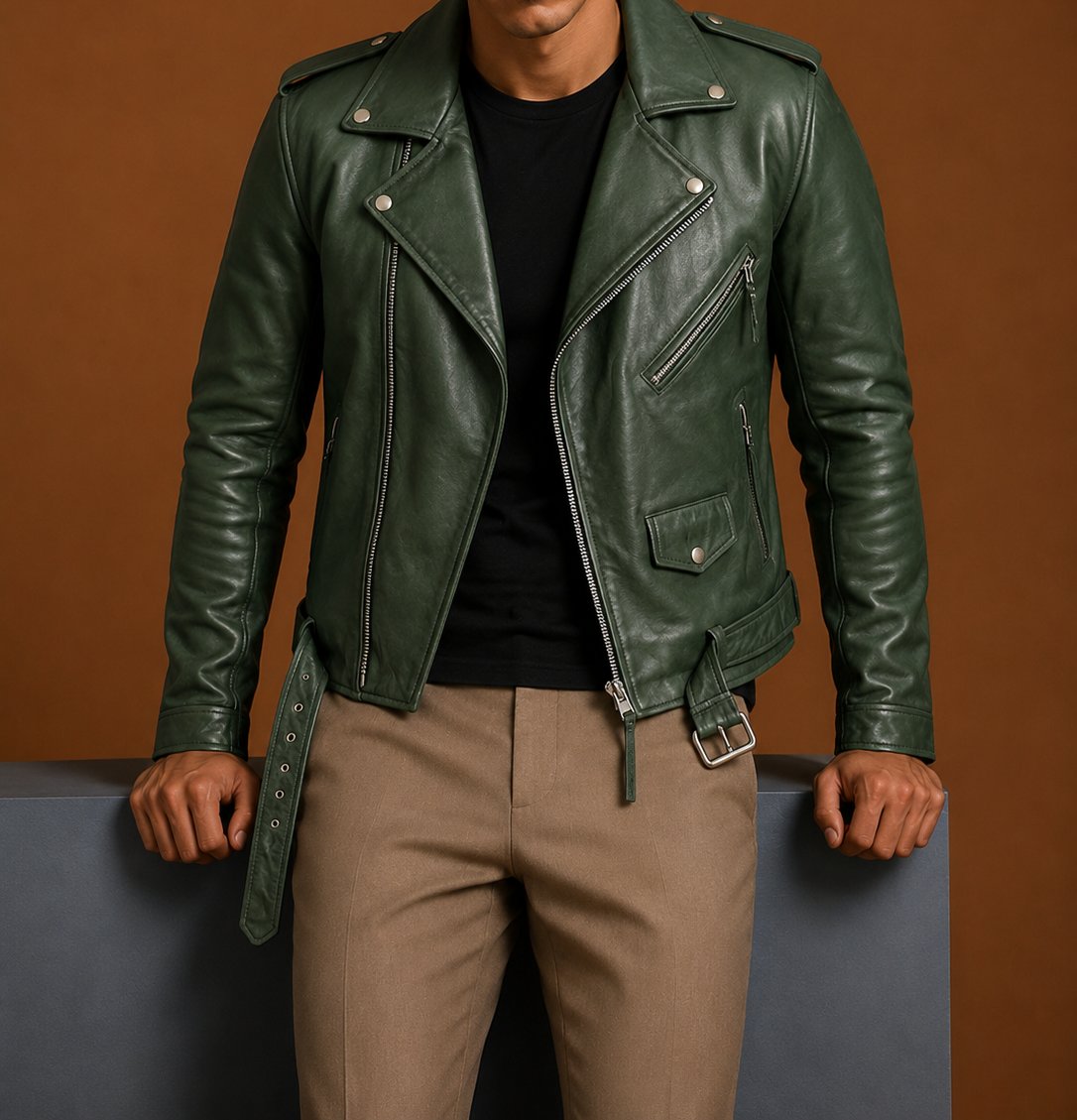 Taj Signature Lapel Leather Biker Jacket Leather Jacket