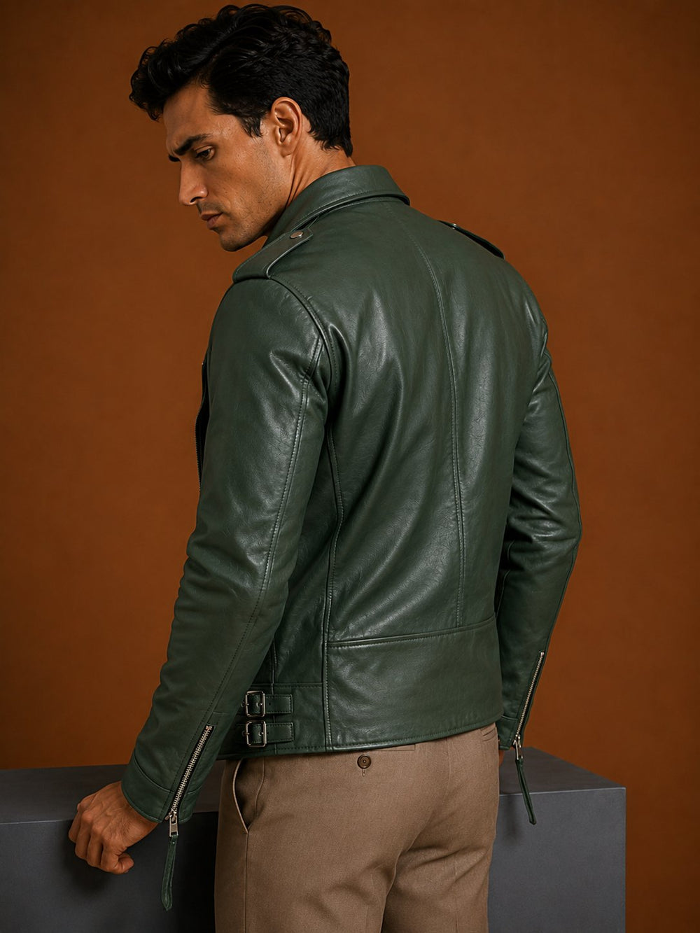 Taj Signature Lapel Leather Biker Jacket Leather Jacket
