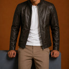 Taj Signature Mution Brown Leather Jacket Biker