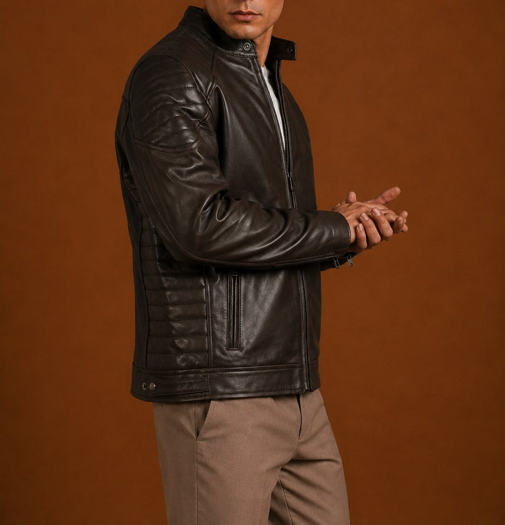 Taj Signature Mution Brown Leather Jacket Biker