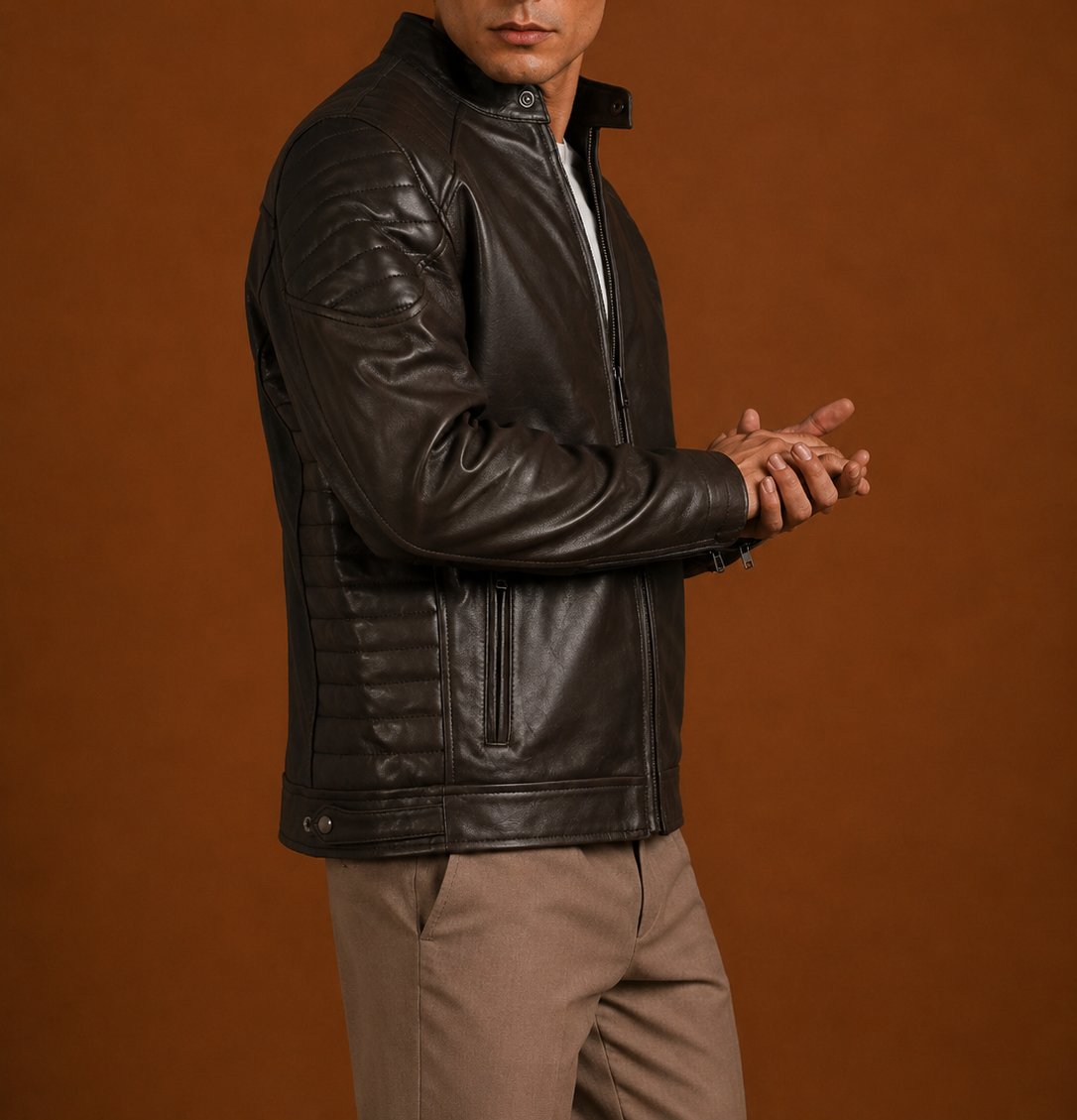 Taj Signature Mution Brown Leather Jacket Biker