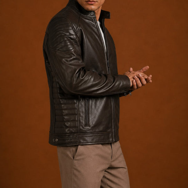 Taj Signature Mution Brown Leather Jacket Biker