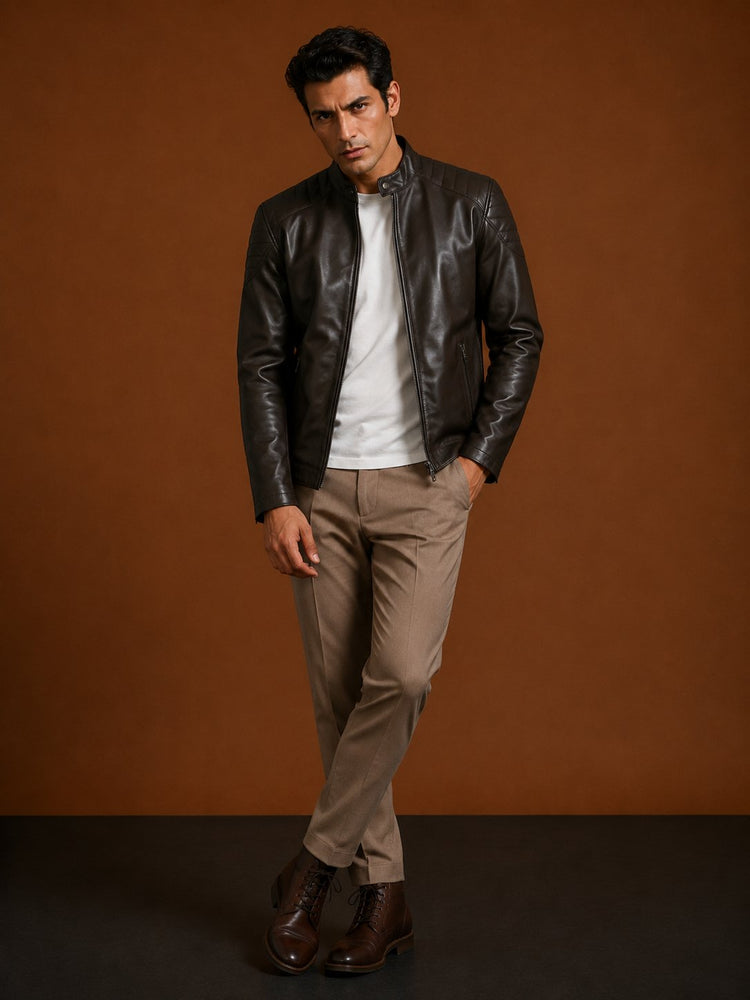 Taj Signature Mution Brown Leather Jacket Biker