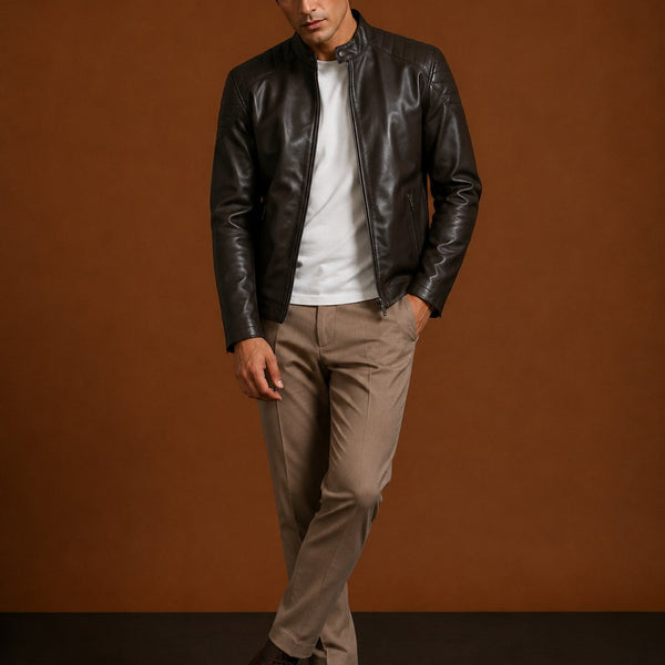 Taj Signature Mution Brown Leather Jacket Biker