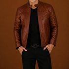Taj Signature Parja Brown Leather Jacket Biker