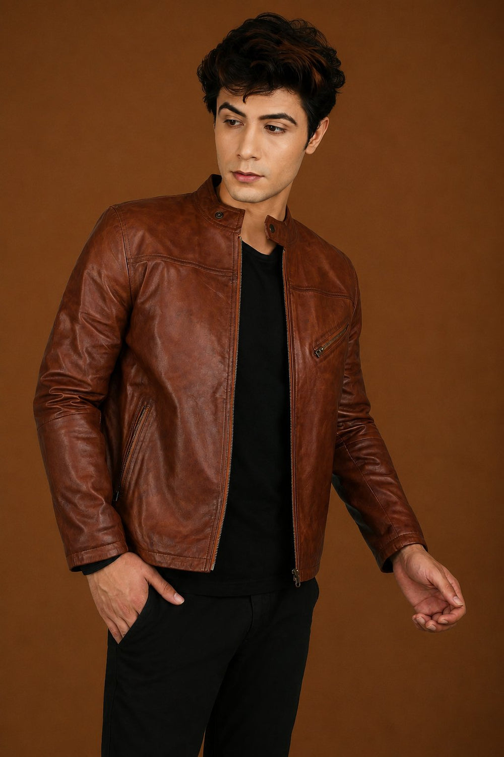 Taj Signature Parja Brown Leather Jacket Biker