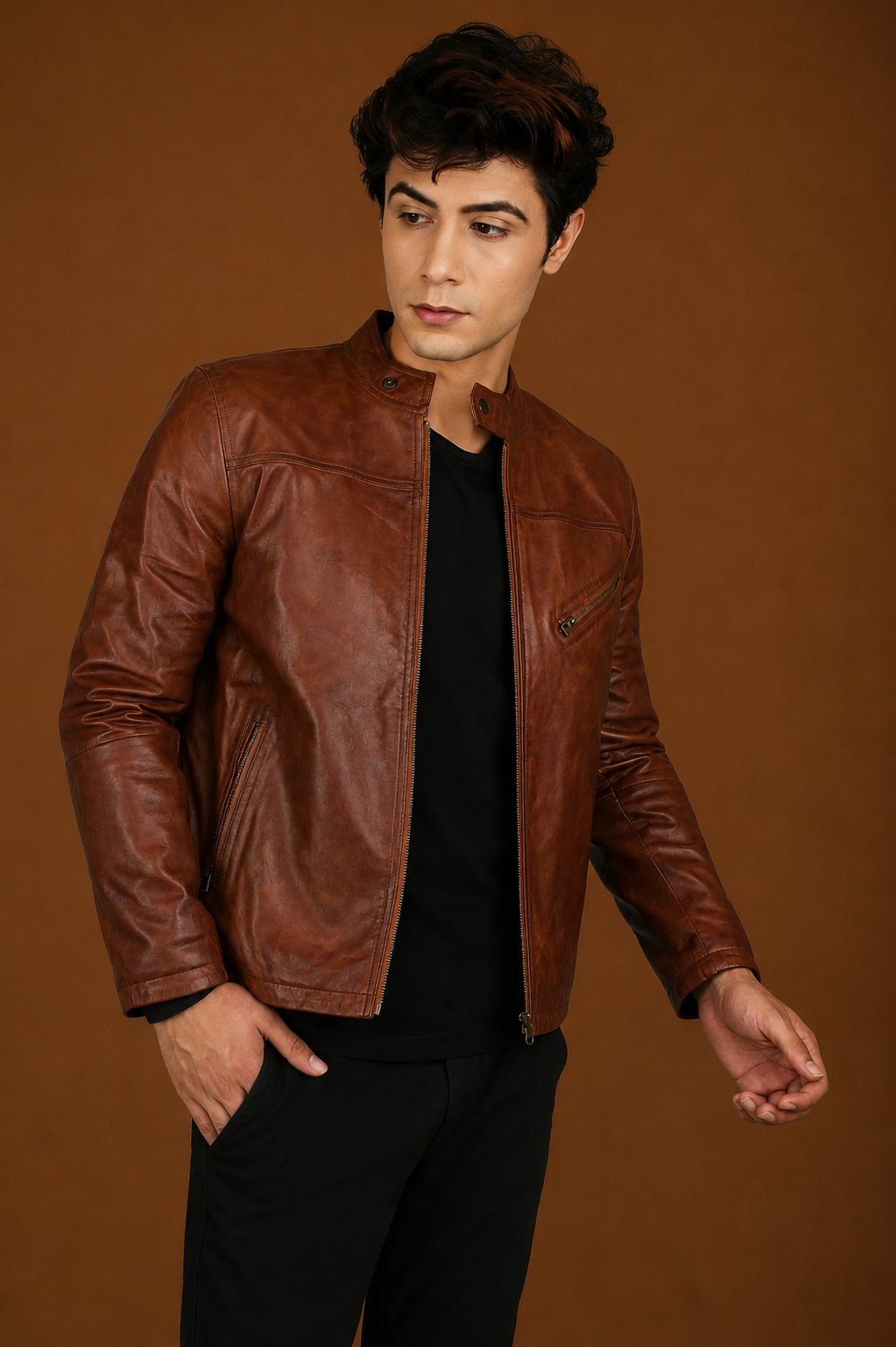 Taj Signature Parja Brown Leather Jacket Biker