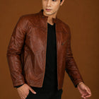 Taj Signature Parja Brown Leather Jacket Biker