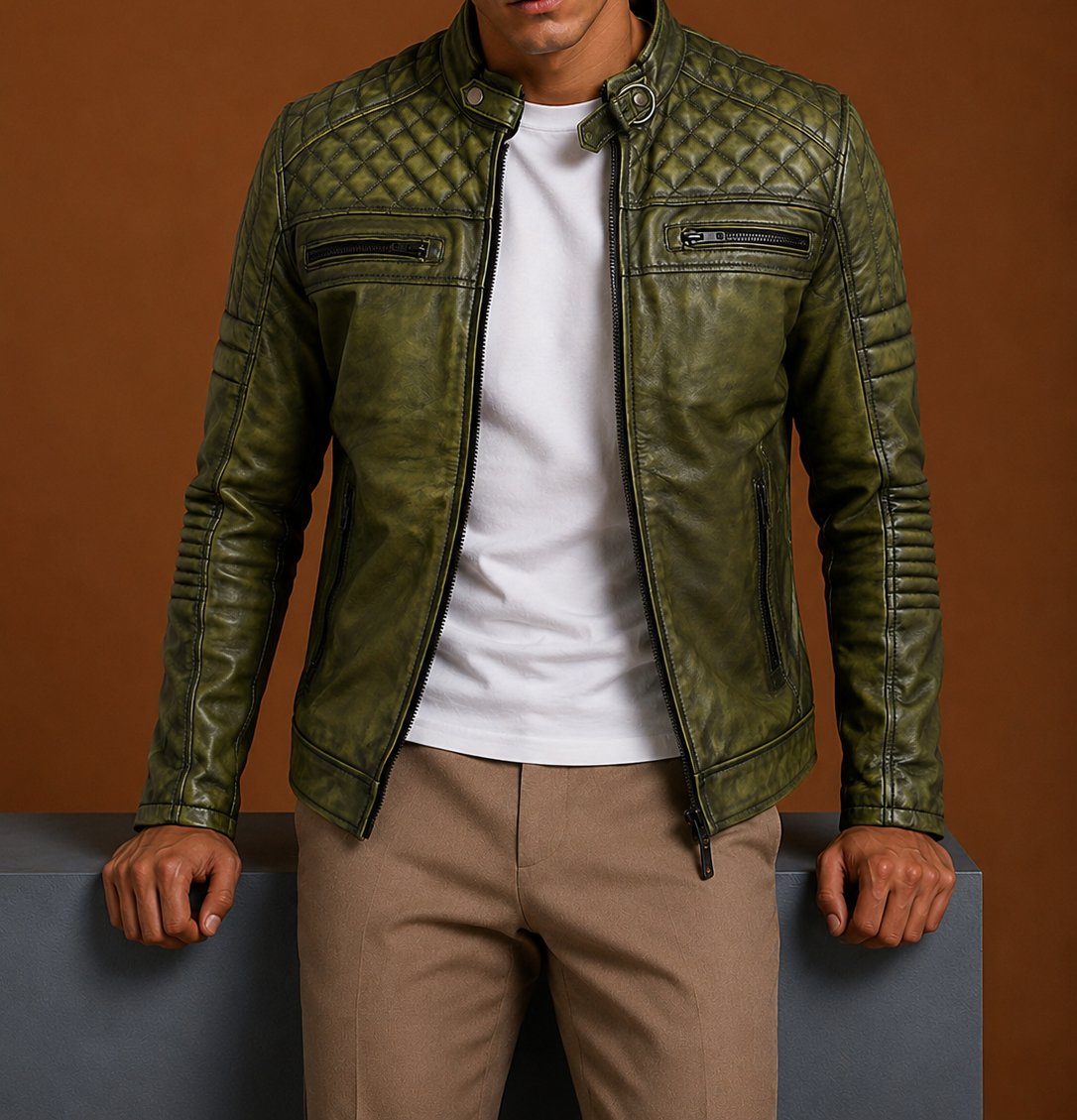 Taj Signature Quilted Leather Biker Jacket Leather Jacket