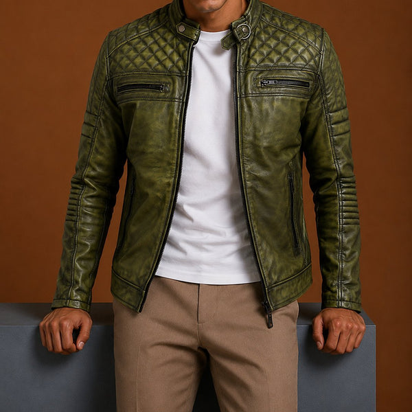 Taj Signature Quilted Leather Biker Jacket Leather Jacket