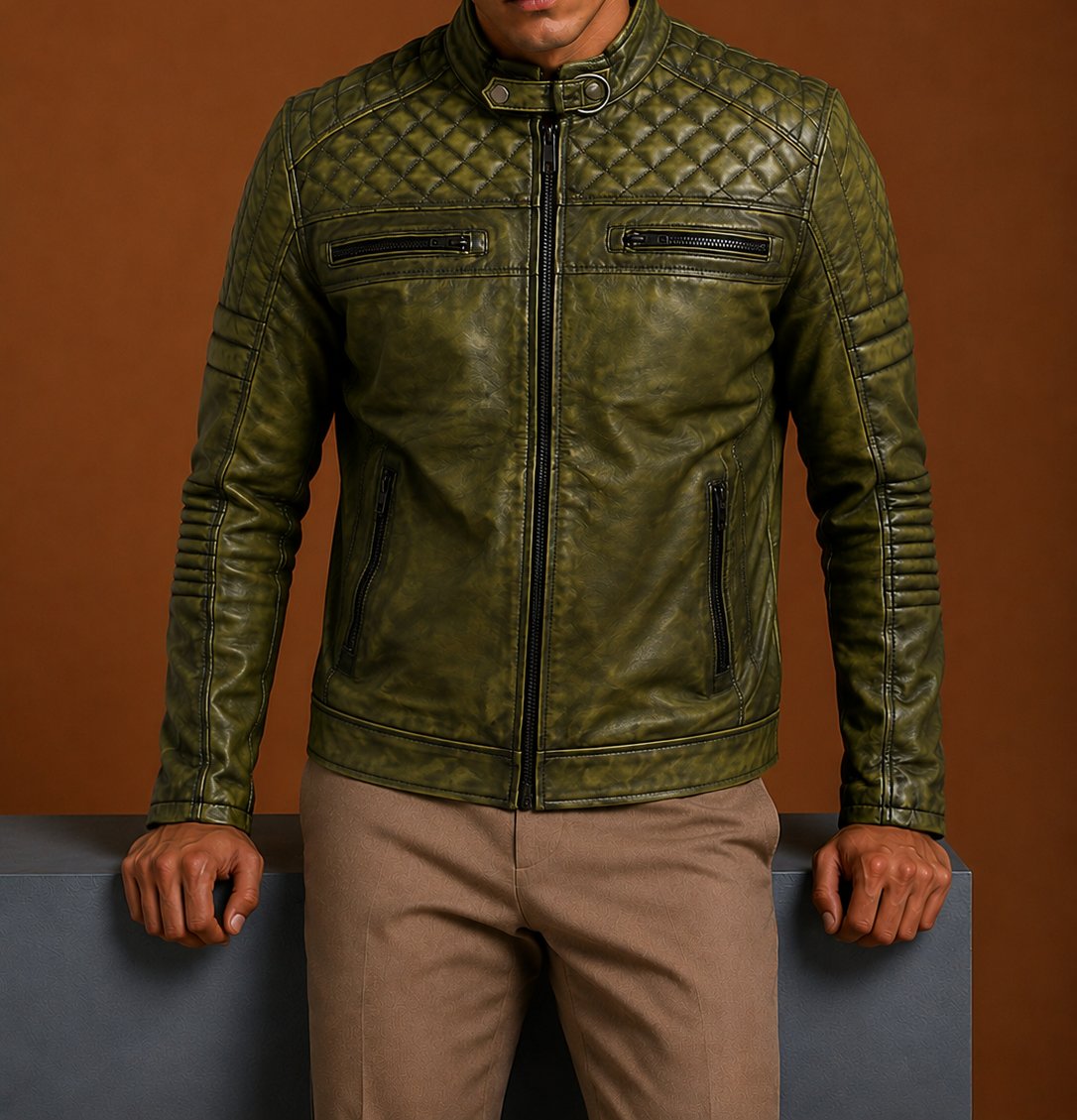 Taj Signature Quilted Leather Biker Jacket Leather Jacket