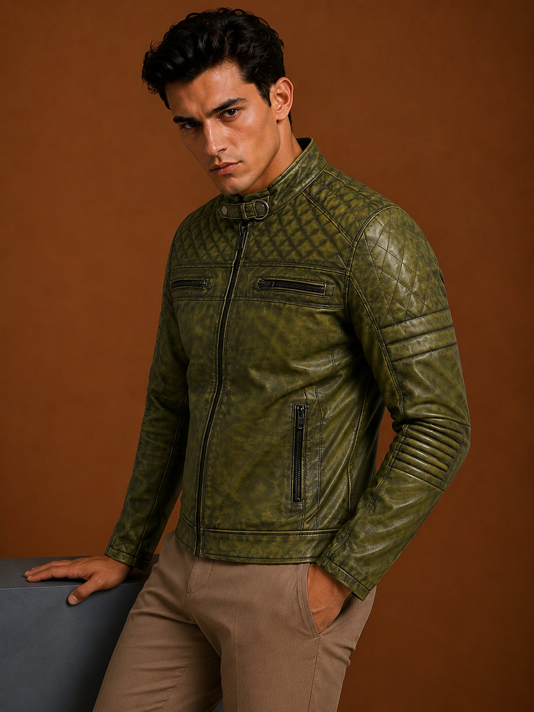 Taj Signature Quilted Leather Biker Jacket Leather Jacket