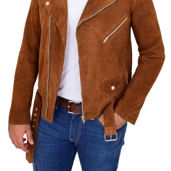 Taj Signature Relok Brown Suede Leather Jacket Biker
