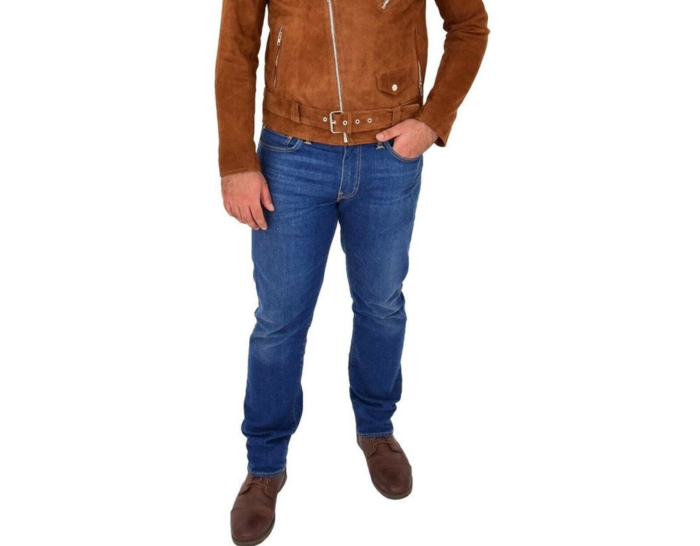 Taj Signature Relok Brown Suede Leather Jacket Biker