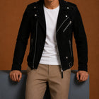 Taj Signature Renot Black Suede Leather Jacket Biker