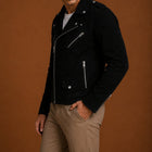 Taj Signature Renot Black Suede Leather Jacket Biker