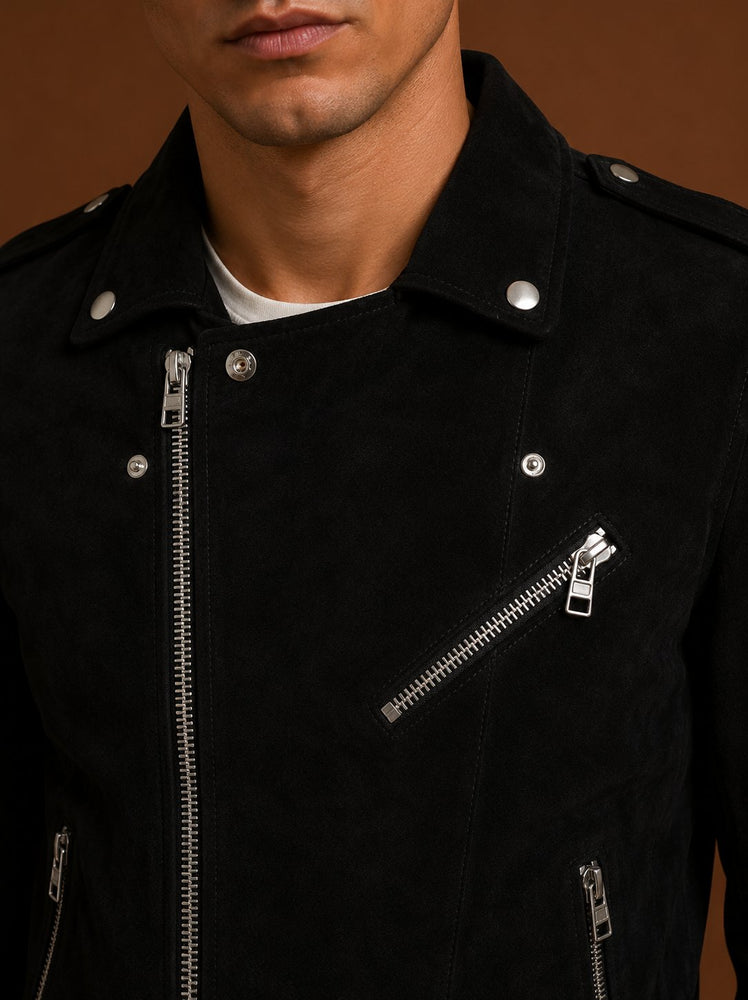 Taj Signature Renot Black Suede Leather Jacket Biker