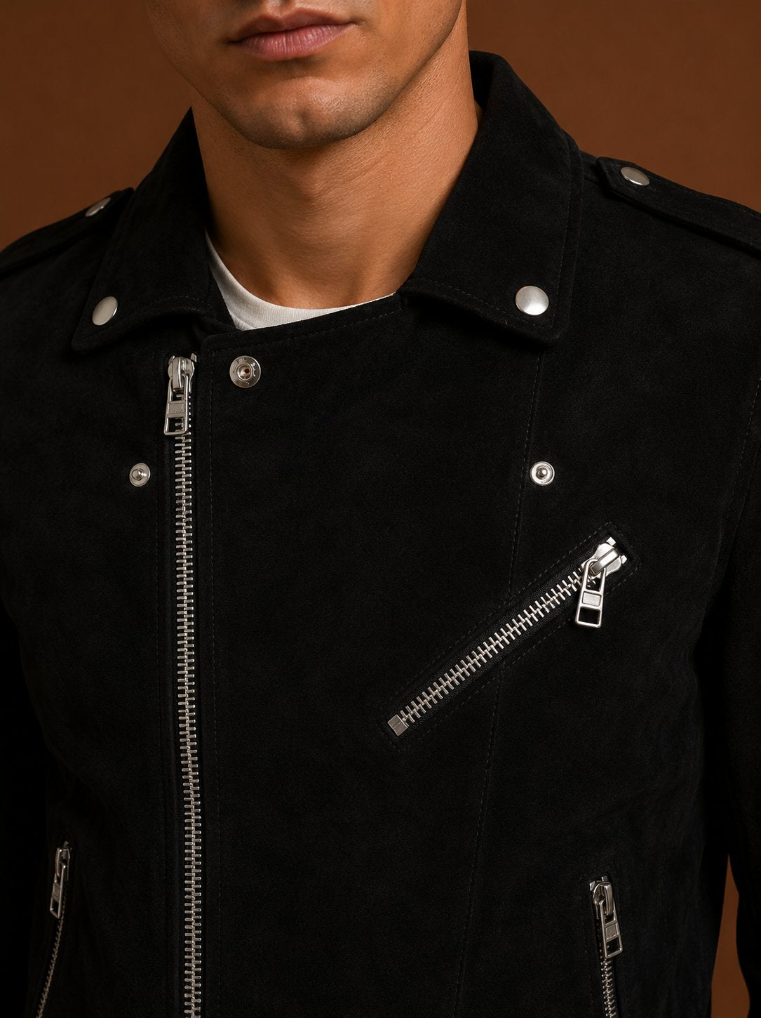 Taj Signature Renot Black Suede Leather Jacket Biker