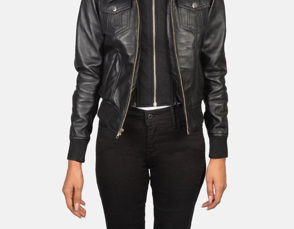 Taj Signature Roslyn Hooded Leather Bomber Jacket